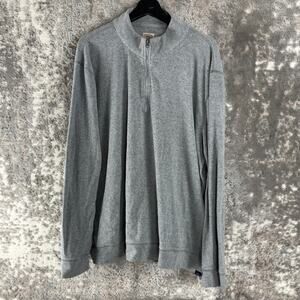 Faherty Sz XXL Organic Cotton Minimalist 1/4 Zip Mock Neck Sweater Gray Outdoor